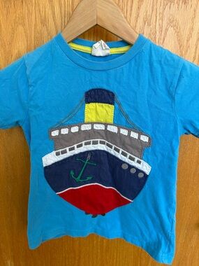 Mini Boden Bright Blue Short Sleeve Tee with Ship Appliqué